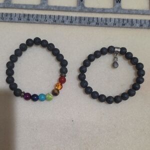 Elegant Black Lava Stone Bracelet Set with Chakra Beads